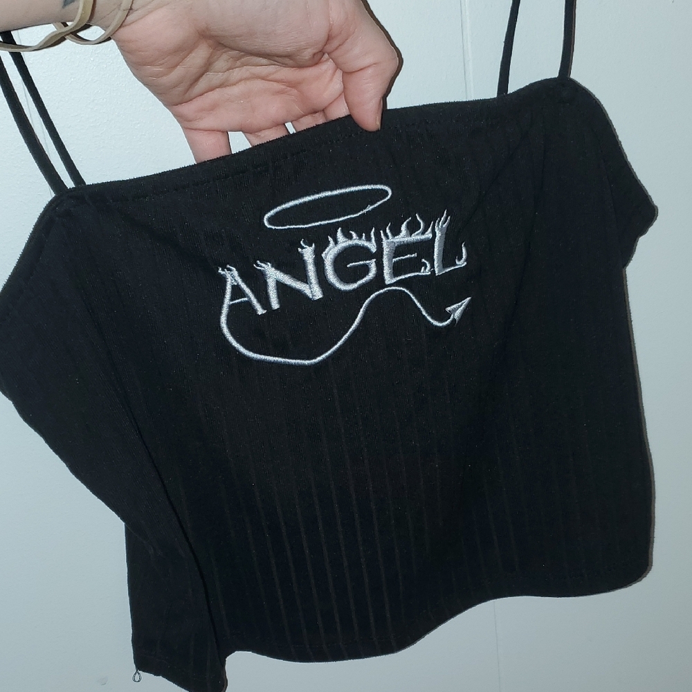 Rue21 Black Ribbed Crop Spaghetti Top